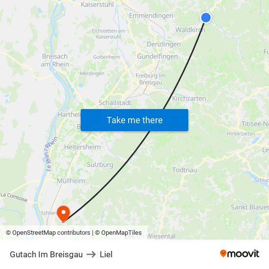 Gutach Im Breisgau to Liel map