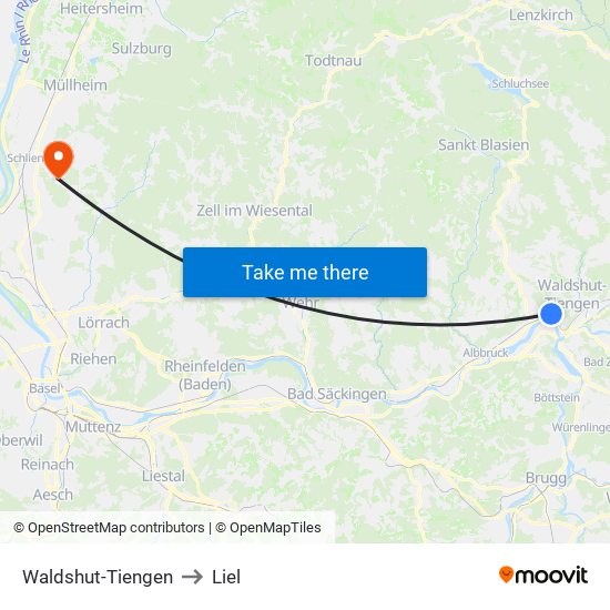 Waldshut-Tiengen to Liel map