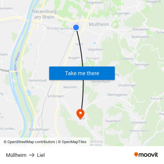 Müllheim to Liel map