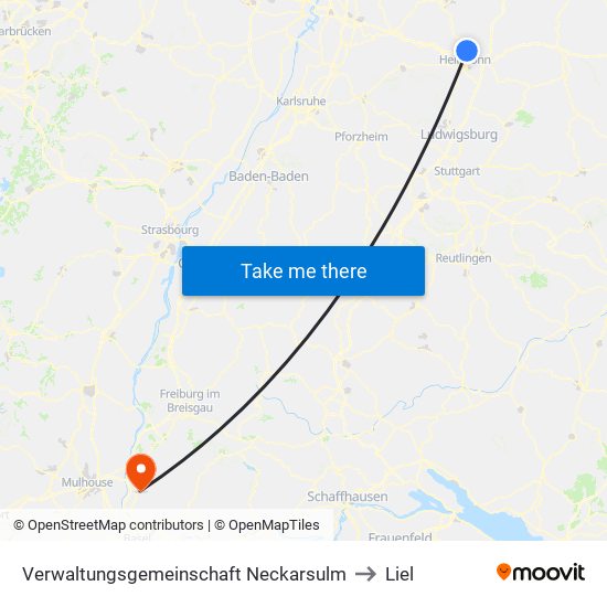 Verwaltungsgemeinschaft Neckarsulm to Liel map