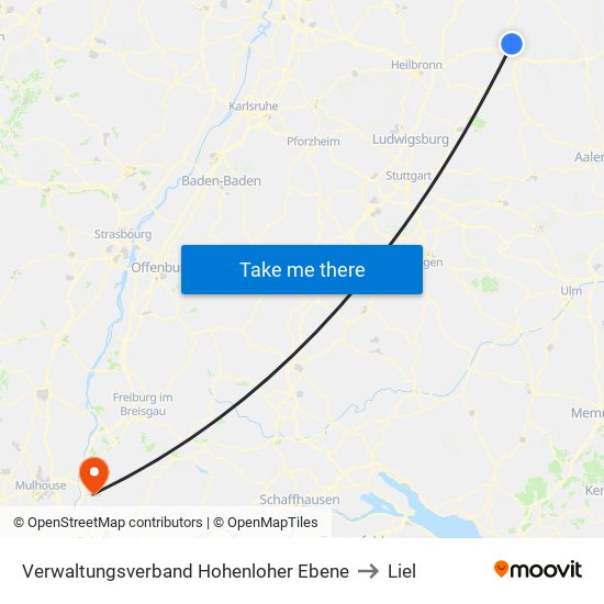 Verwaltungsverband Hohenloher Ebene to Liel map