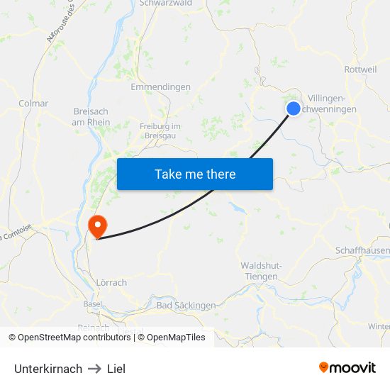 Unterkirnach to Liel map