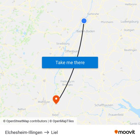 Elchesheim-Illingen to Liel map