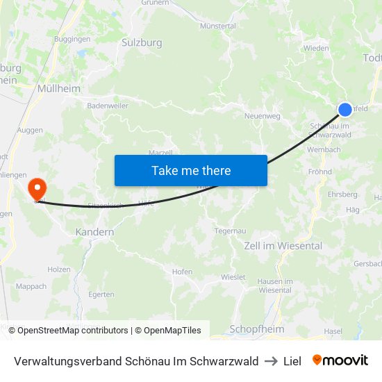 Verwaltungsverband Schönau Im Schwarzwald to Liel map