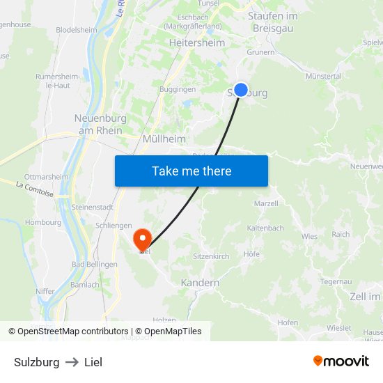 Sulzburg to Liel map