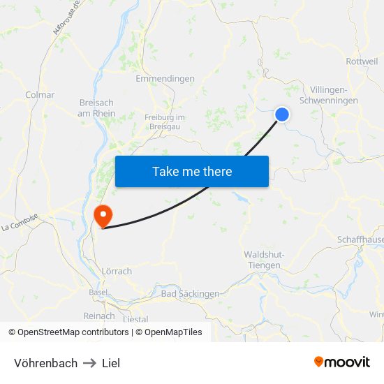 Vöhrenbach to Liel map