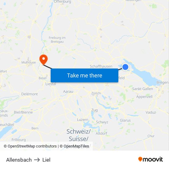 Allensbach to Liel map