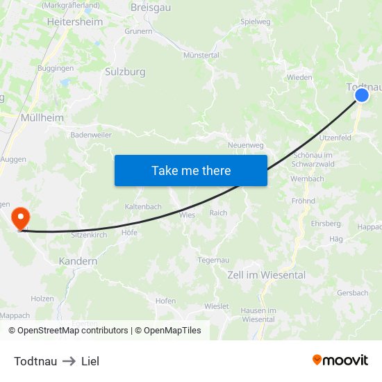 Todtnau to Liel map