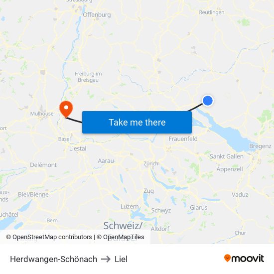 Herdwangen-Schönach to Liel map