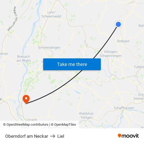 Oberndorf am Neckar to Liel map