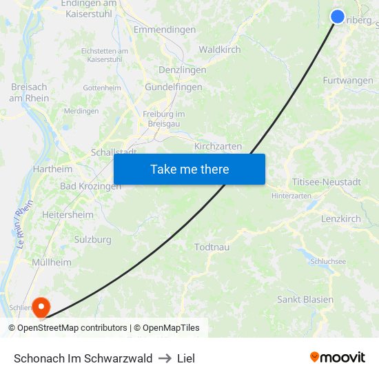 Schonach Im Schwarzwald to Liel map