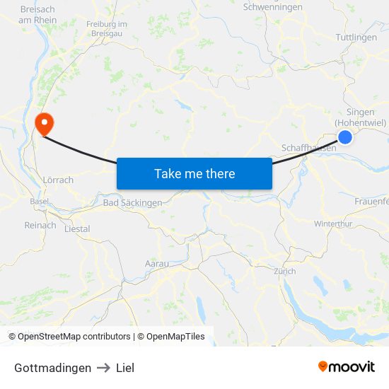 Gottmadingen to Liel map
