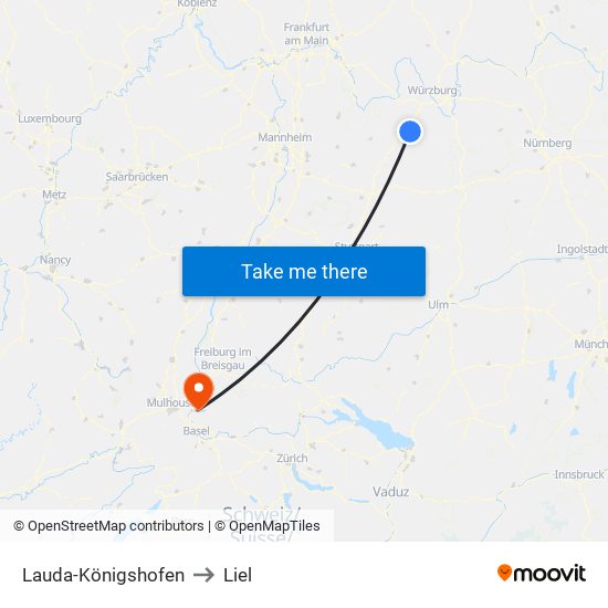 Lauda-Königshofen to Liel map