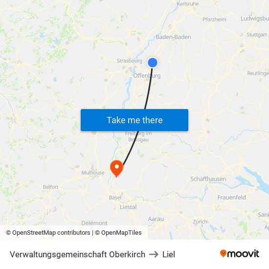 Verwaltungsgemeinschaft Oberkirch to Liel map