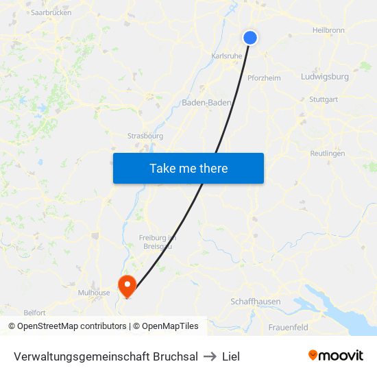 Verwaltungsgemeinschaft Bruchsal to Liel map