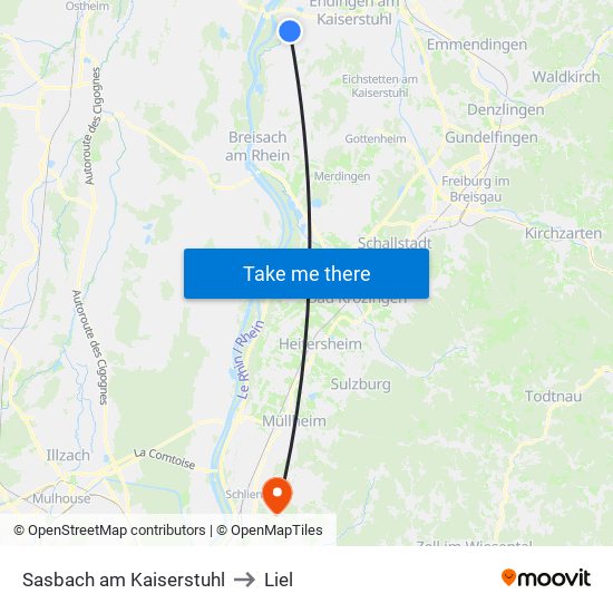 Sasbach am Kaiserstuhl to Liel map