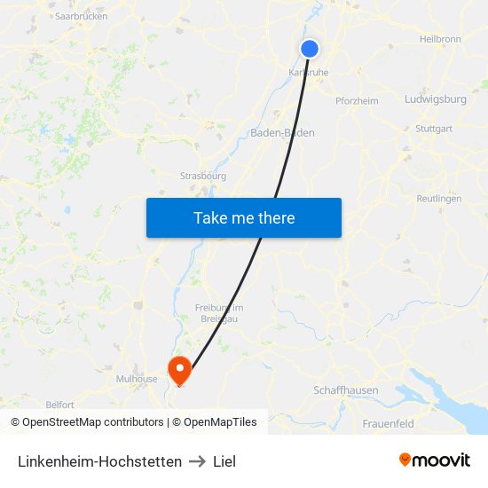 Linkenheim-Hochstetten to Liel map