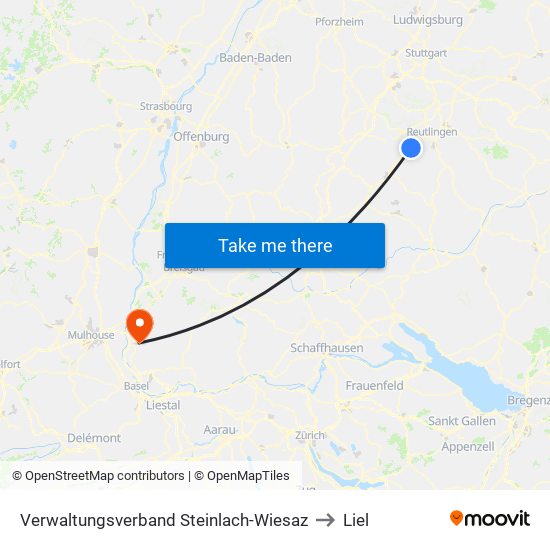 Verwaltungsverband Steinlach-Wiesaz to Liel map