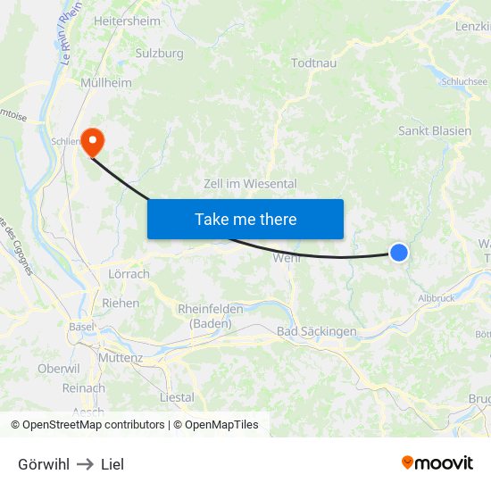 Görwihl to Liel map