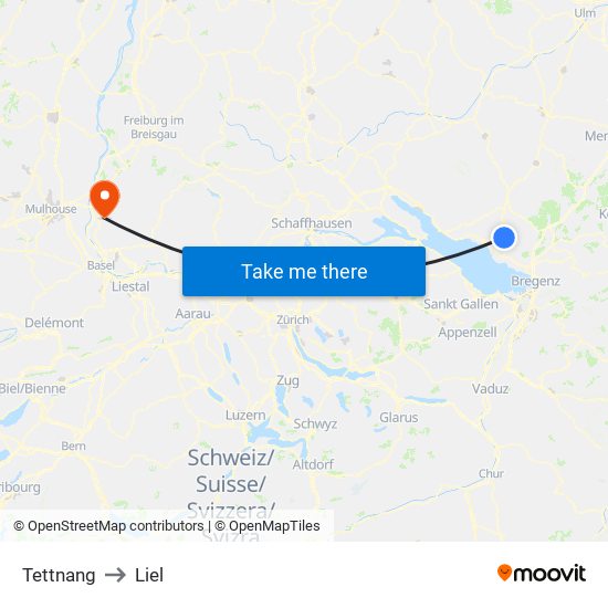 Tettnang to Liel map