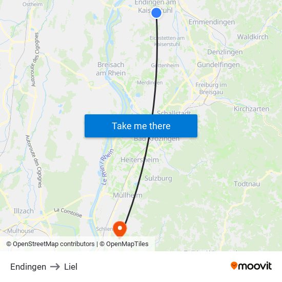 Endingen to Liel map