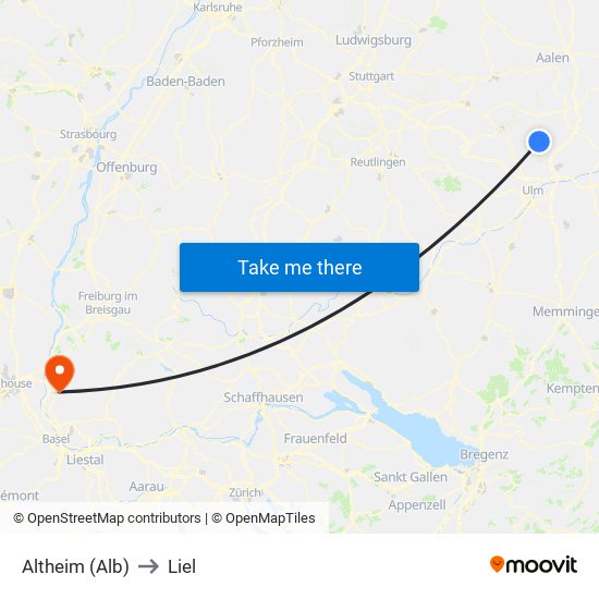 Altheim (Alb) to Liel map