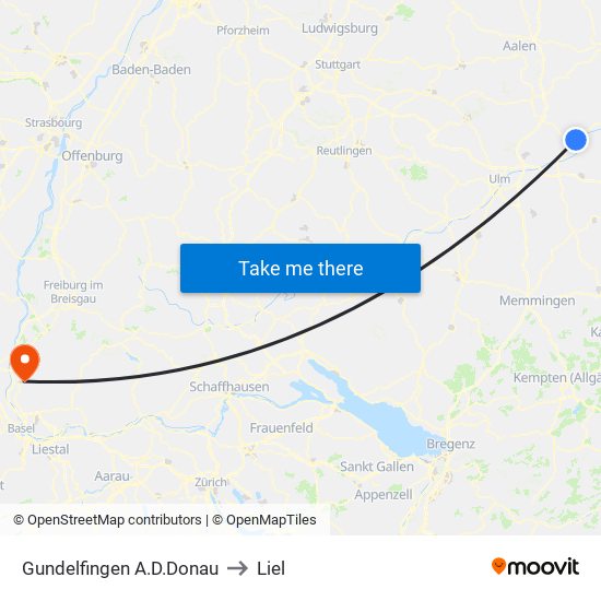 Gundelfingen A.D.Donau to Liel map