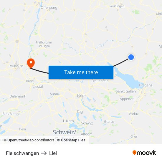 Fleischwangen to Liel map