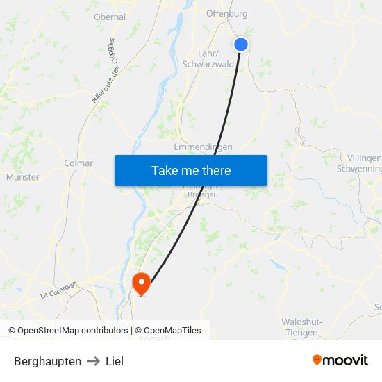 Berghaupten to Liel map