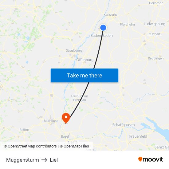 Muggensturm to Liel map