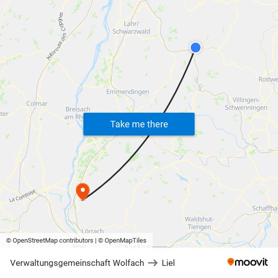 Verwaltungsgemeinschaft Wolfach to Liel map