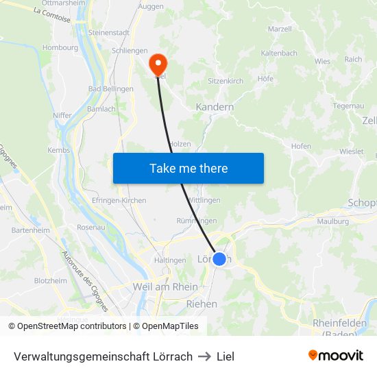 Verwaltungsgemeinschaft Lörrach to Liel map