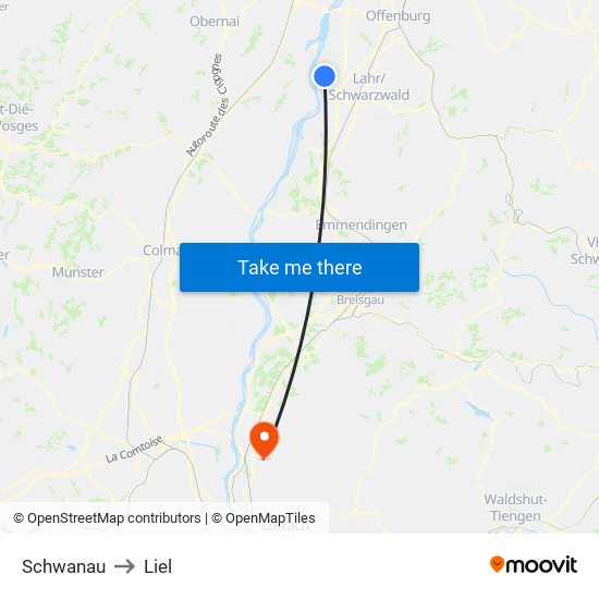 Schwanau to Liel map