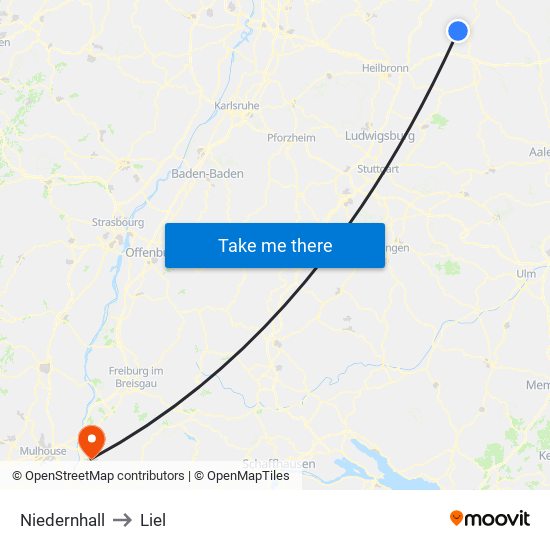 Niedernhall to Liel map