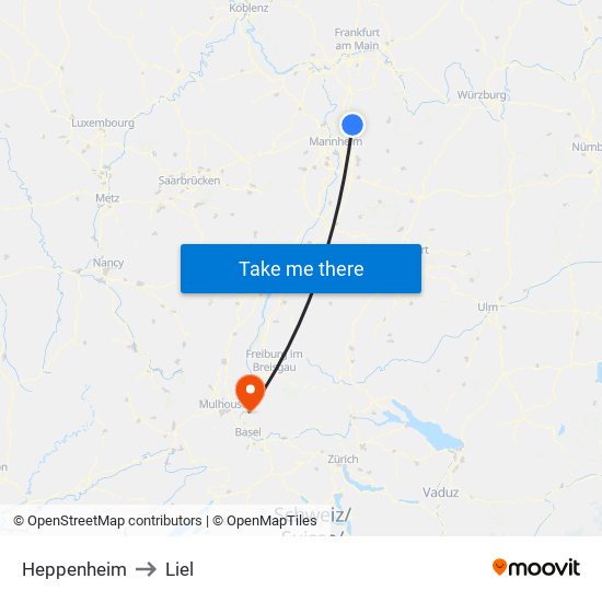 Heppenheim to Liel map