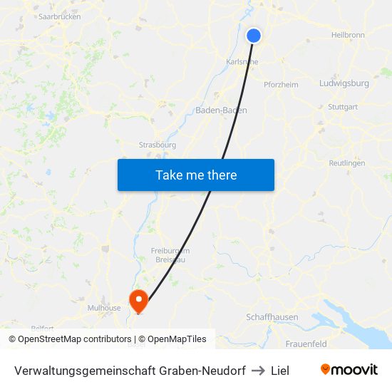 Verwaltungsgemeinschaft Graben-Neudorf to Liel map