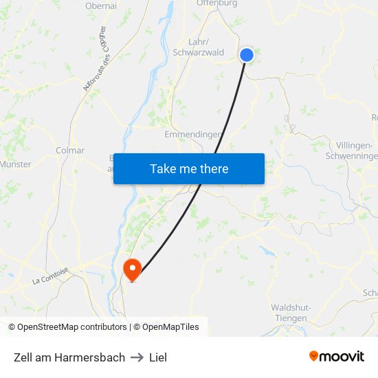 Zell am Harmersbach to Liel map