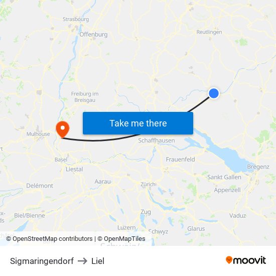 Sigmaringendorf to Liel map