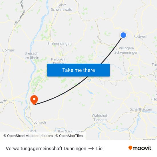 Verwaltungsgemeinschaft Dunningen to Liel map