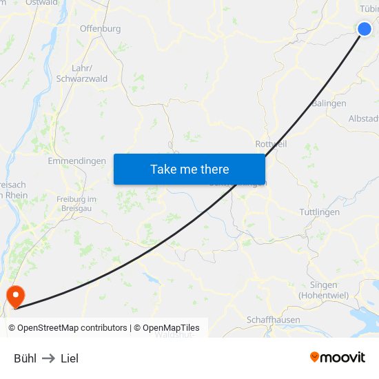 Bühl to Liel map