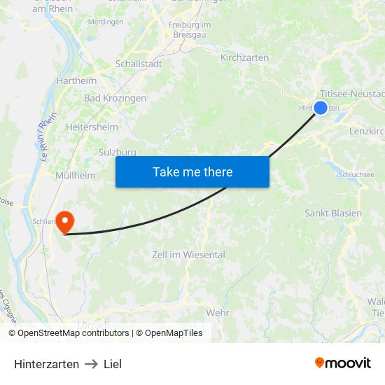 Hinterzarten to Liel map