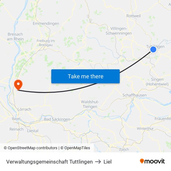 Verwaltungsgemeinschaft Tuttlingen to Liel map