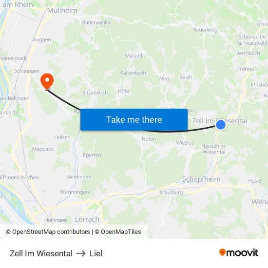 Zell Im Wiesental to Liel map