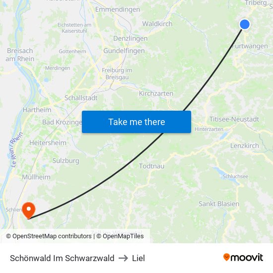 Schönwald Im Schwarzwald to Liel map