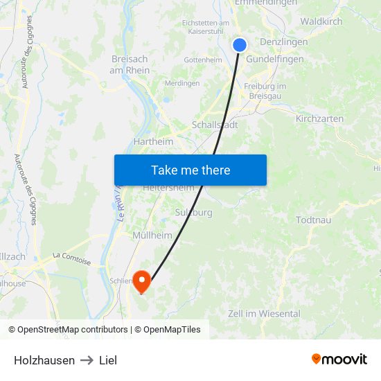 Holzhausen to Liel map