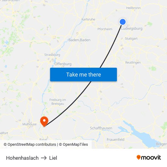 Hohenhaslach to Liel map