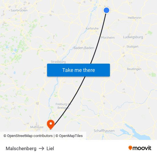 Malschenberg to Liel map