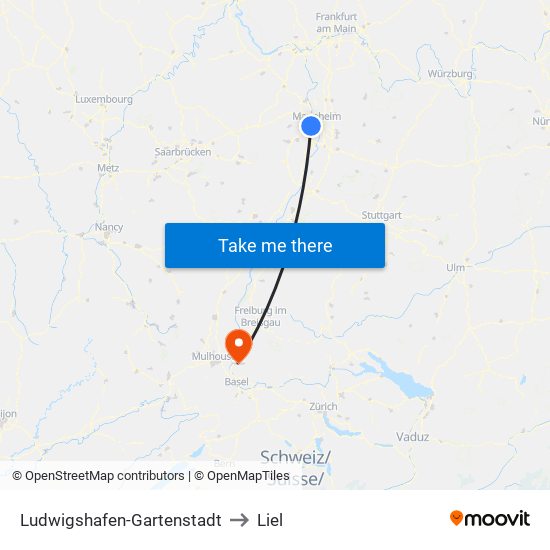 Ludwigshafen-Gartenstadt to Liel map