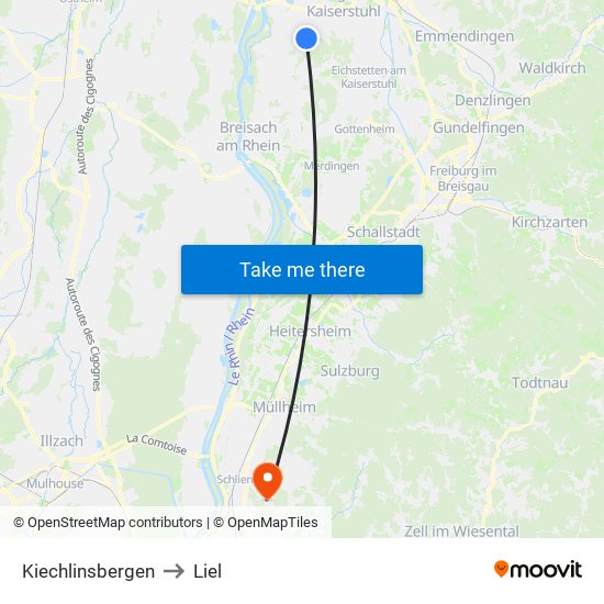 Kiechlinsbergen to Liel map