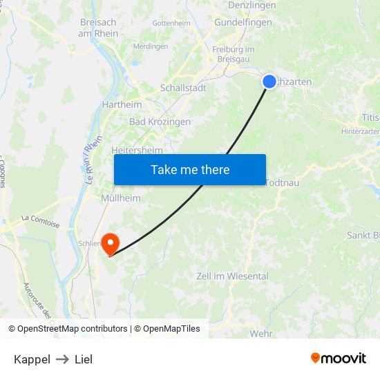 Kappel to Liel map